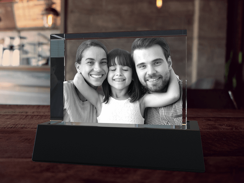 3D photo crystal rectangle with family image engraved inside