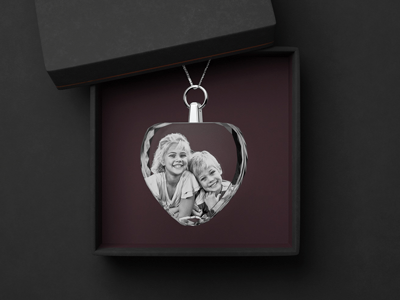3D photo crystal necklace with 2 kids engraved inside