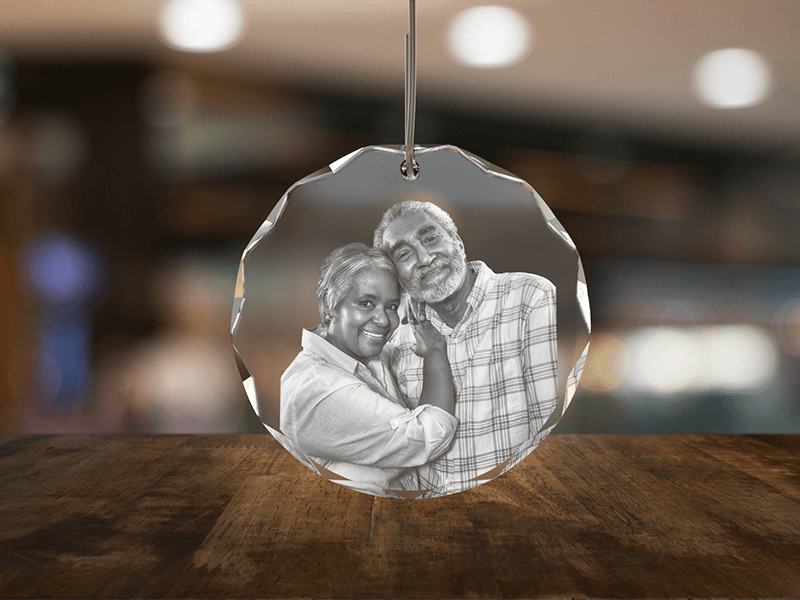 3D photo crystal ornament with a couple engraved inside