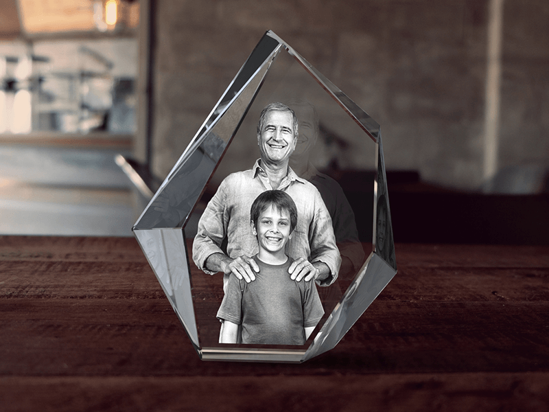 3D photo crystal iceberg with dad and son engraved inside