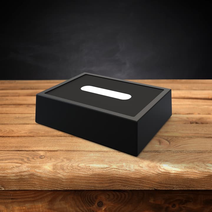 Wooden LED light base with a dark background.